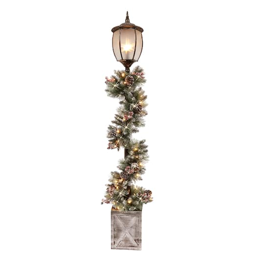 7ft. Lamp Post with Pre-Lit Decorated Garland